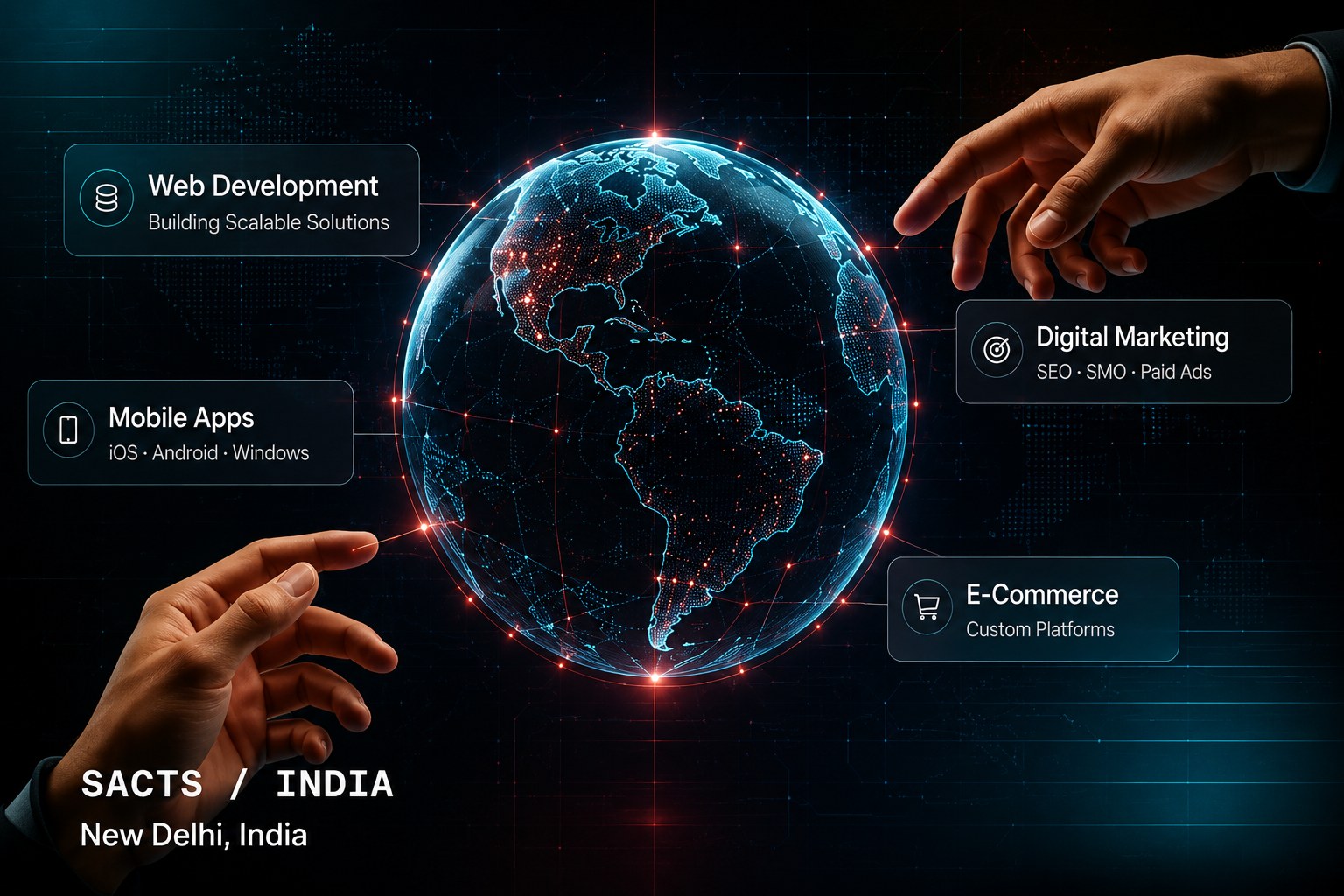 SACTS India — global reach across Web Development, Mobile Apps, Digital Marketing and E-Commerce, New Delhi, India